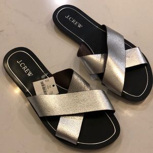 JCrew silver slides Size 7